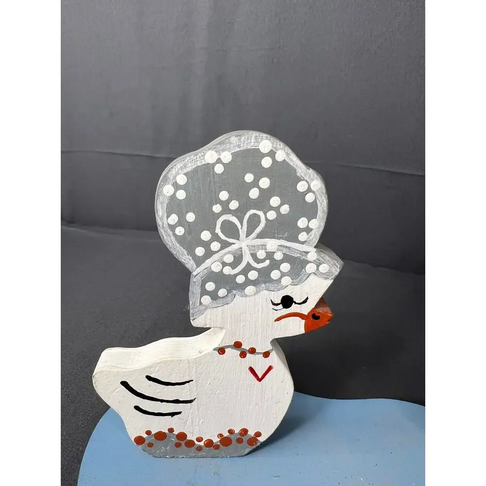 Cottage Core Wooden Duck Decor Hand Painted